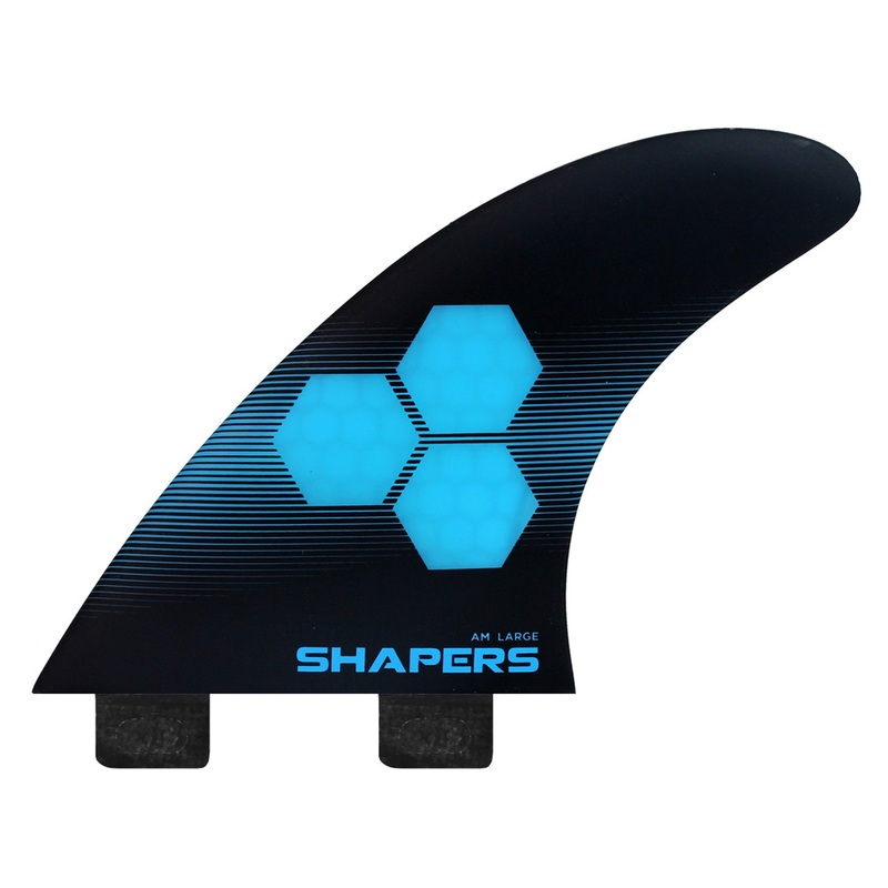 SHAPERS AM2 LARGE CORELITE 3 FIN DUAL TAB BLUE BLACK