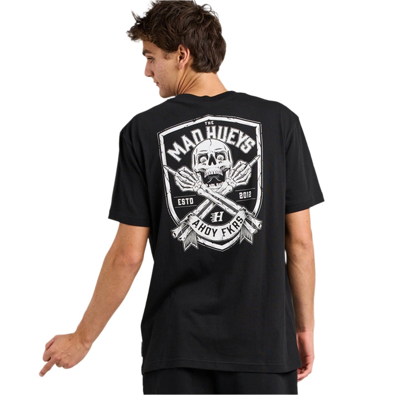MAD HUEYS AHOY FKRS SHIELD TEE BLACK