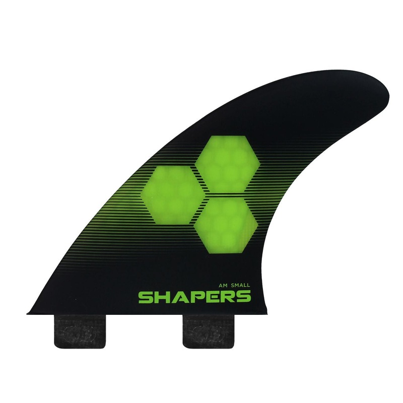 SHAPERS AM3 SMALL CORELITE 3 FIN SET DUAL TAB GREEN BLACK