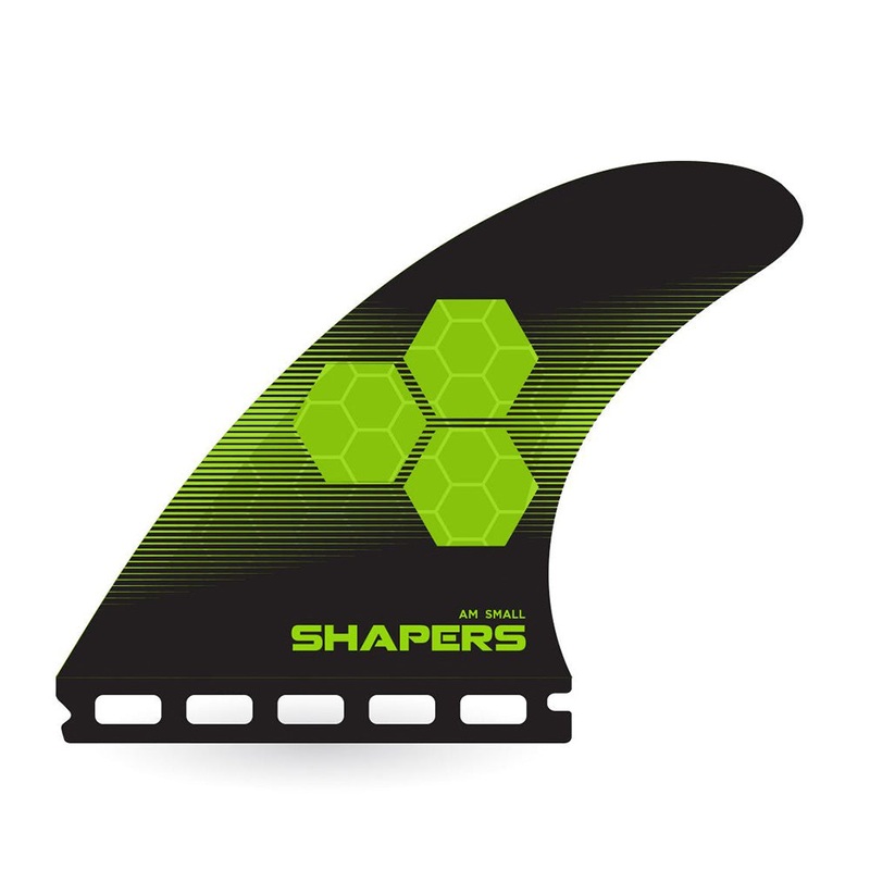SHAPERS AM3 SMALL CORELITE 3 FIN SET SINGLE TAB GREEN BLACK
