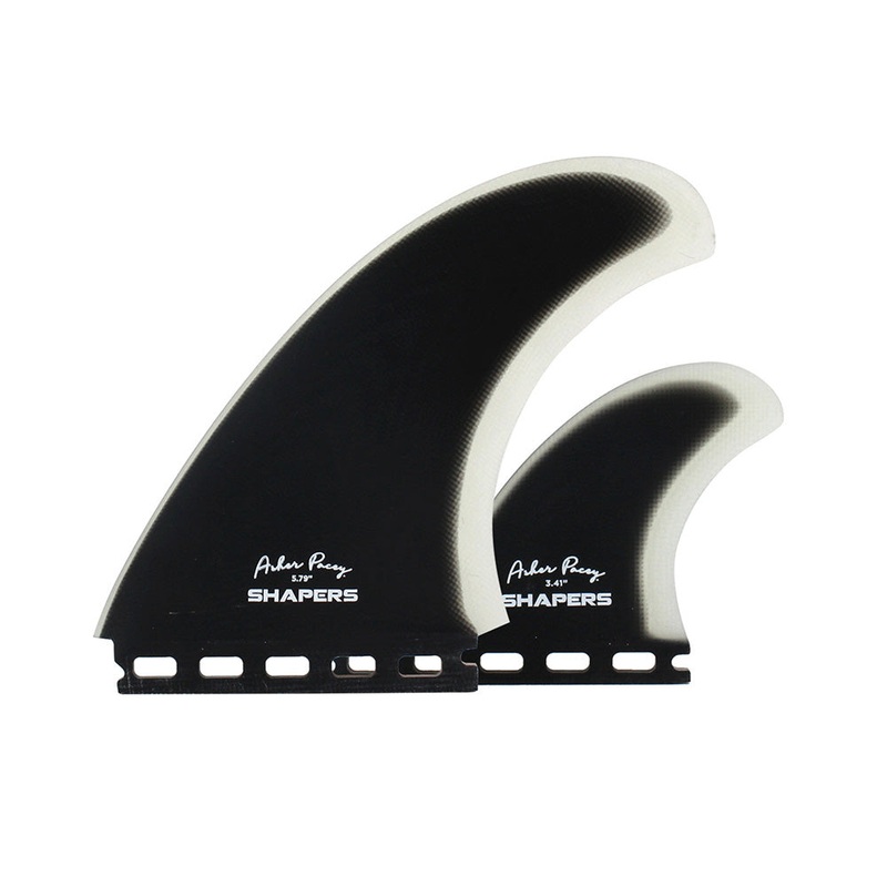 ASHER PACEY 5.79 BLACK CLEAR GLASS TWIN FIN SINGLE TAB