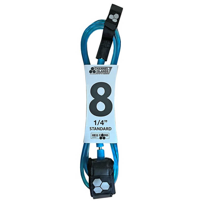 Channel Islands Hex Cord Standard Surfboard Leash - 8' x 1/4"/Fluorescent Blue