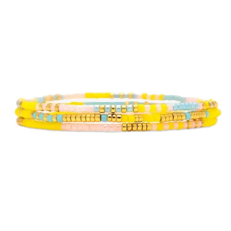 Pura Vida Mixed Seed Bead Gold Stretch Bracelet - Sunset Beach