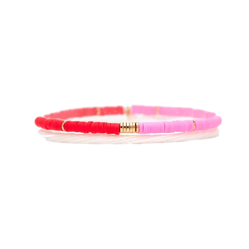 Pura Vida Pink and Red Vinyl Disc Stretch Bracelet - Gold
